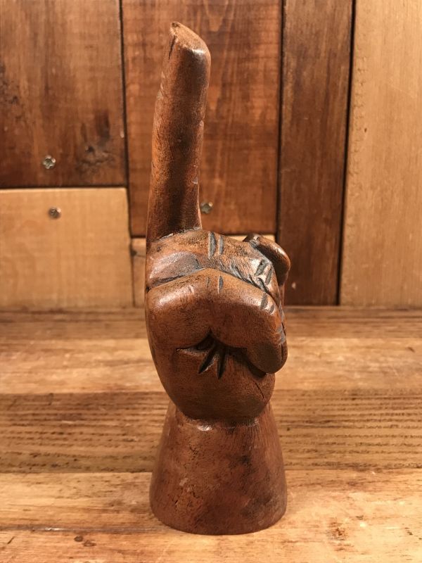 Wooden Peace Sign Figurine ピースサイン ビンテージ 置物 木彫り 70