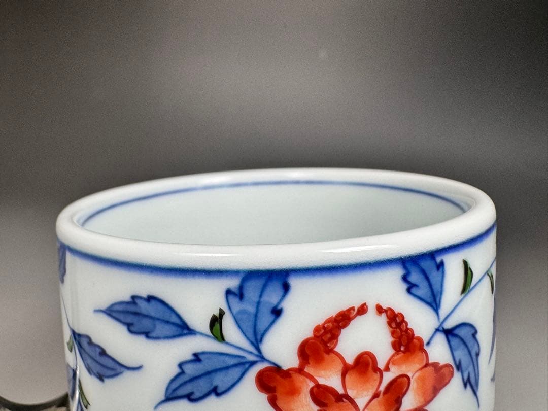 源右衛門窯 染錦花唐草 麦酒杯 共箱 黄布 源右衛門 是米木